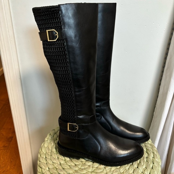 COLE HAAN Chesley Leather Knee-High Quilted Stretch Riding Boots NWT - Picture 6 of 14